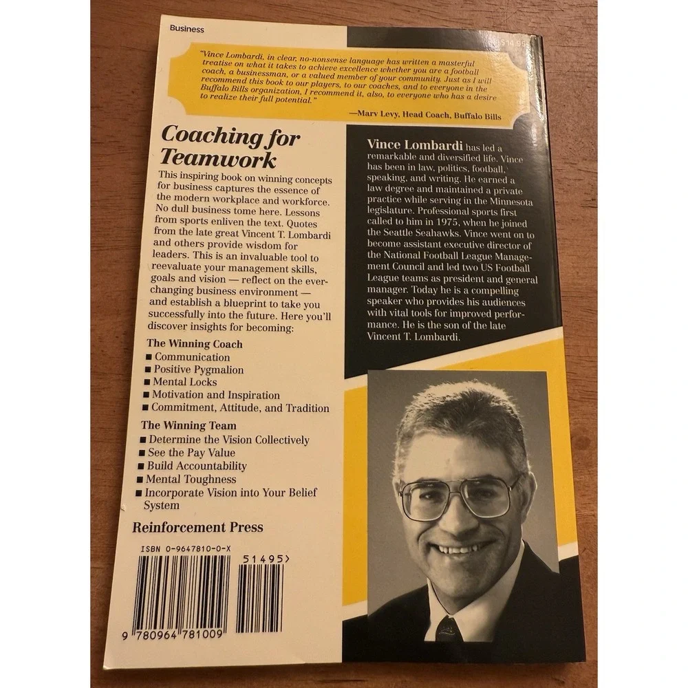 Signed Vince Lombardi Coaching‎ for Teamwork- Winning Concepts For Business Book
